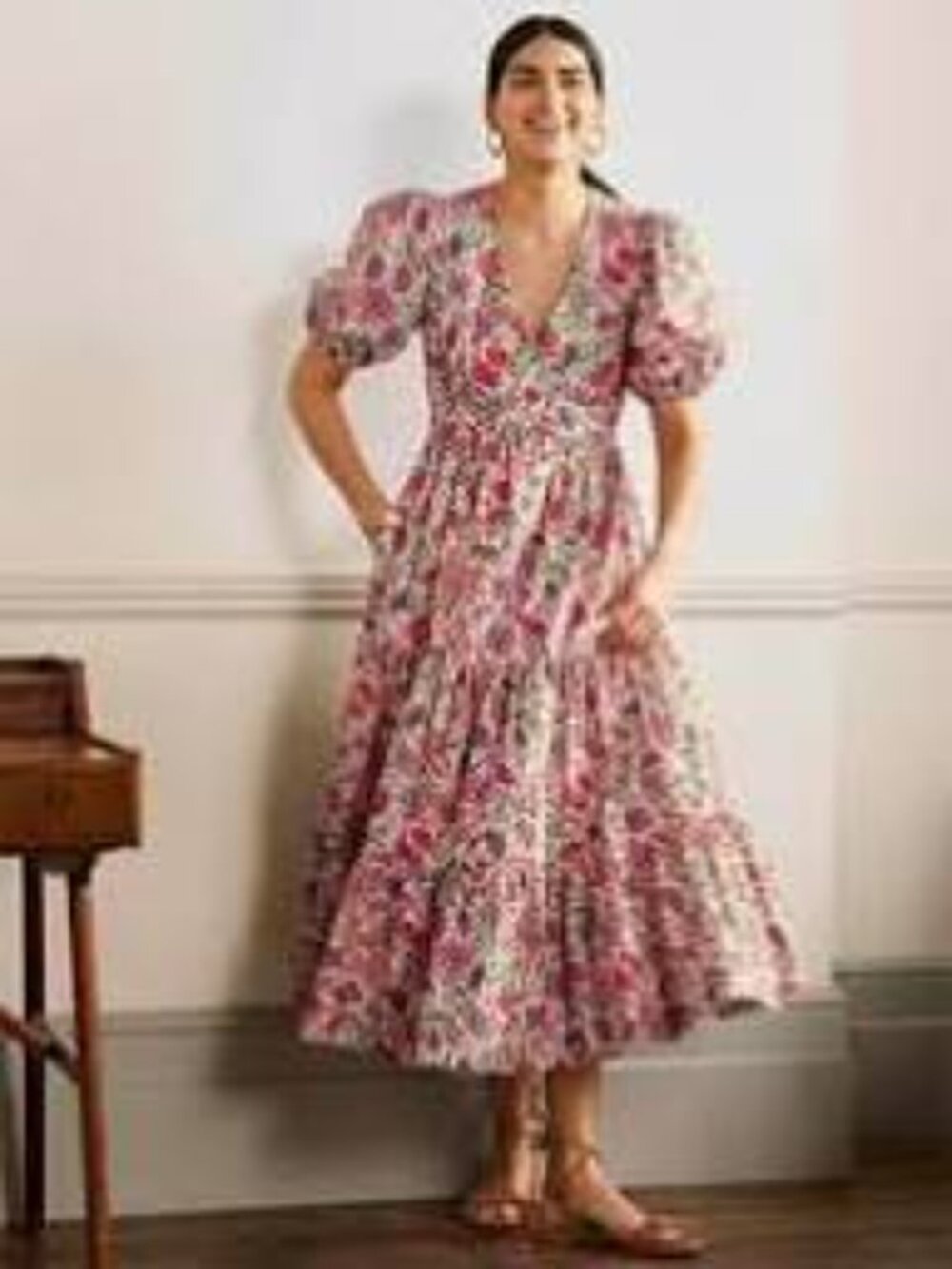Boden Puff Sleeve Tiered Midi Dress in Oriental Paradise 10 - Picture 2 of 12